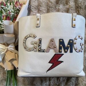 Stylish White Tote Bag with Glam Design